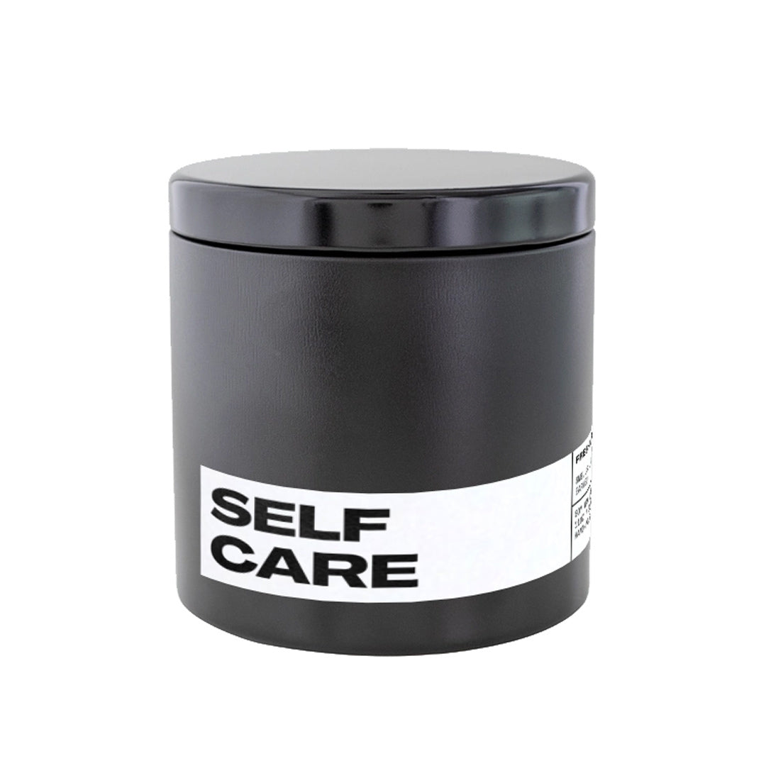 Self Care Candle in black tin with lid. Double Wicked.